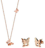 CHIFEI Juego Collar Arete con Dije Mariposa Estrella Flor Camelia Acero Titanio Chapado en Oro Rosa 18k Cadena Mujer