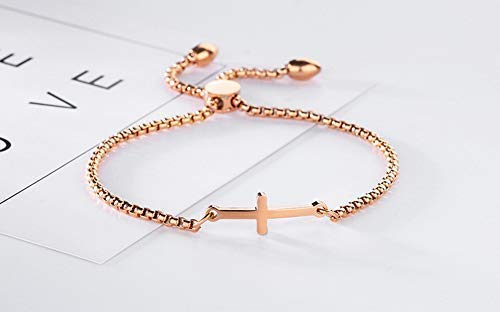 CHIFEI Pulsera Mujer de Acero 18K Titanio con Dije Cruz Chapado en Oro Rosa Dorado Plateado Brazalete Dama Regalo Amor cumpleaños