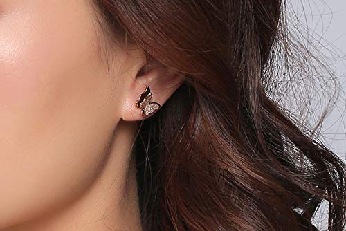 CHIFEI Juego Collar Arete con Dije Mariposa Estrella Flor Camelia Acero Titanio Chapado en Oro Rosa 18k Cadena Mujer
