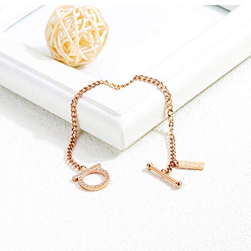 CHIFEI Pulsera Amor Acero Inoxidable Oro Rosa con Piedra Cúbico Zirconia Letra D Estilo Clásico Mujer