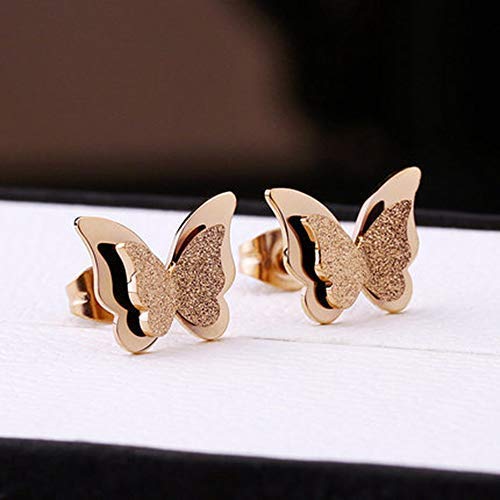 CHIFEI Juego Collar Arete con Dije Mariposa Estrella Flor Camelia Acero Titanio Chapado en Oro Rosa 18k Cadena Mujer