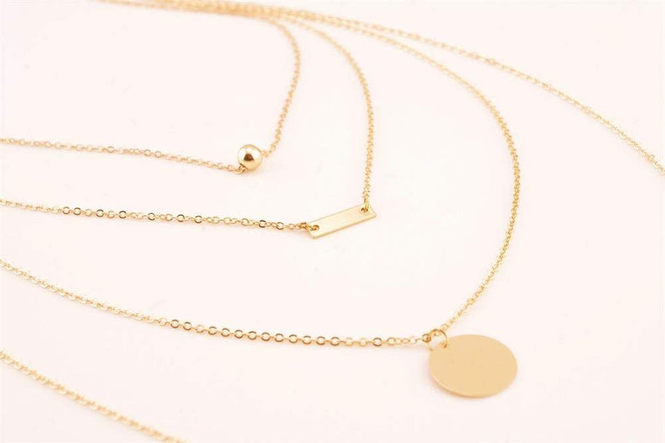 Vagalbox 1 Pcs Oro Elegante Laminado Collar Largo Gargantilla, Bohemio Aleación Colgante Multilayer Bar Moneda Collar Cadenas de Clavícula Collar con Encanto