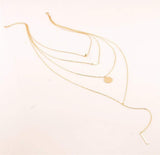 Vagalbox 1 Pcs Oro Elegante Laminado Collar Largo Gargantilla, Bohemio Aleación Colgante Multilayer Bar Moneda Collar Cadenas de Clavícula Collar con Encanto