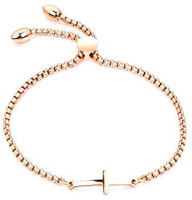 CHIFEI Pulsera Mujer de Acero 18K Titanio con Dije Cruz Chapado en Oro Rosa Dorado Plateado Brazalete Dama Regalo Amor cumpleaños