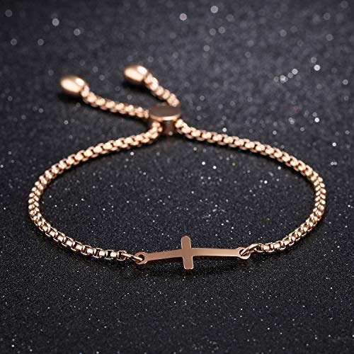 CHIFEI Pulsera Mujer de Acero 18K Titanio con Dije Cruz Chapado en Oro Rosa Dorado Plateado Brazalete Dama Regalo Amor cumpleaños