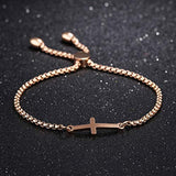 CHIFEI Pulsera Mujer de Acero 18K Titanio con Dije Cruz Chapado en Oro Rosa Dorado Plateado Brazalete Dama Regalo Amor cumpleaños