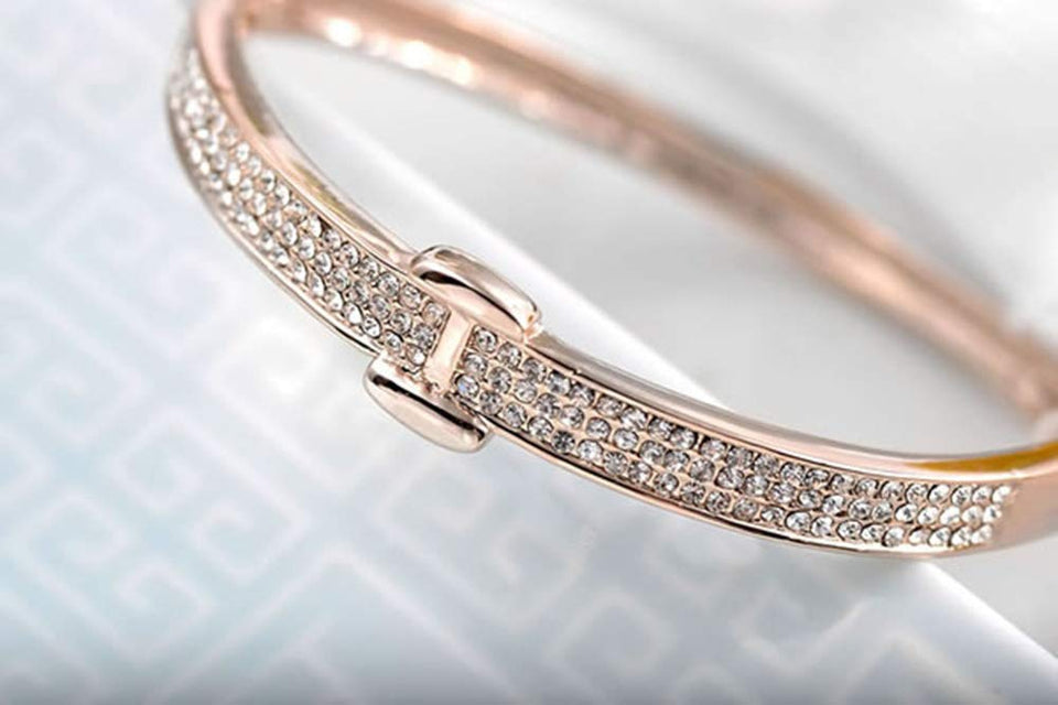 CHIFEI Pulsera Cristal Austriaco Chapa En Oro Rosado 18K Brazalete Dorado Moda Mujer