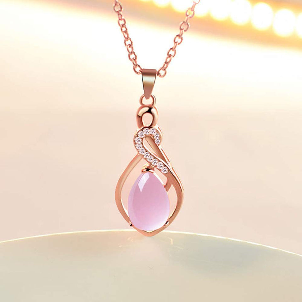 CHIFEI Hermoso Collar Cristal en Forma de Gato Corazón Gota de Agua con Dije Piedra Natural