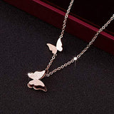 CHIFEI Juego Collar Arete con Dije Mariposa Estrella Flor Camelia Acero Titanio Chapado en Oro Rosa 18k Cadena Mujer