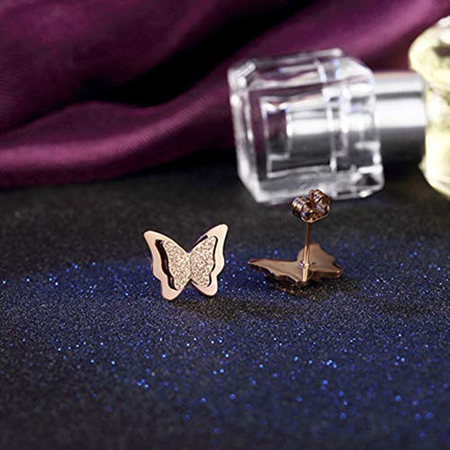 CHIFEI Juego Collar Arete con Dije Mariposa Estrella Flor Camelia Acero Titanio Chapado en Oro Rosa 18k Cadena Mujer
