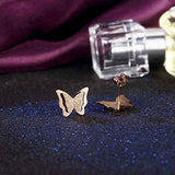 CHIFEI Juego Collar Arete con Dije Mariposa Estrella Flor Camelia Acero Titanio Chapado en Oro Rosa 18k Cadena Mujer