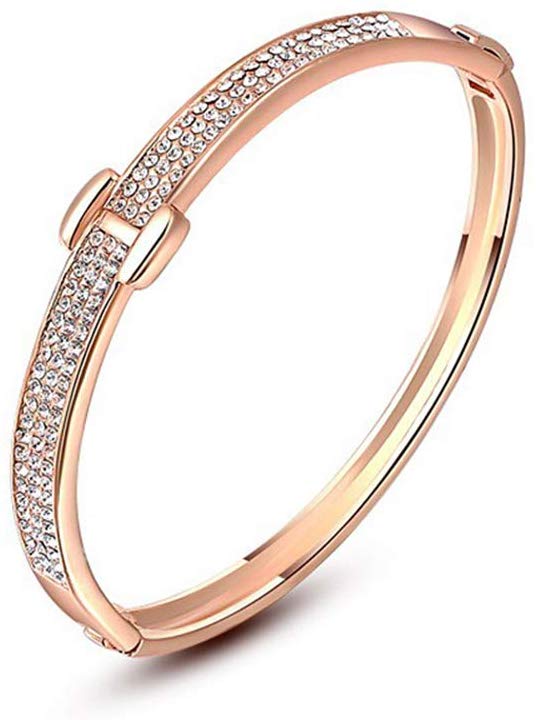 CHIFEI Pulsera Cristal Austriaco Chapa En Oro Rosado 18K Brazalete Dorado Moda Mujer