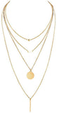Vagalbox 1 Pcs Oro Elegante Laminado Collar Largo Gargantilla, Bohemio Aleación Colgante Multilayer Bar Moneda Collar Cadenas de Clavícula Collar con Encanto