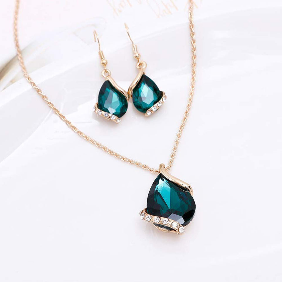 Orumlio Collar Colgante de Cristal Chapado en Oro Blanco para Mujeres Chicas, Joyería de la Boda, Conjunto de Joyas Pendiente