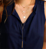 Vagalbox 1 Pcs Oro Elegante Laminado Collar Largo Gargantilla, Bohemio Aleación Colgante Multilayer Bar Moneda Collar Cadenas de Clavícula Collar con Encanto