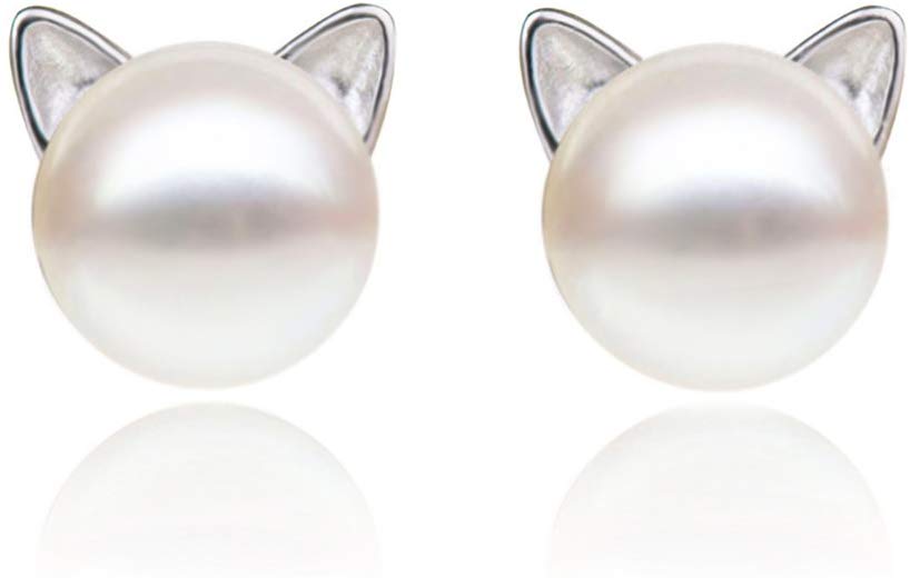 Gatos de hojas de S. oreja Stud arete Cultivadas De Agua Dulce arete De Perlas De Plata De Ley arete