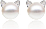 Gatos de hojas de S. oreja Stud arete Cultivadas De Agua Dulce arete De Perlas De Plata De Ley arete