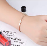 CHIFEI Pulsera Mujer de Acero 18K Titanio con Dije Cruz Chapado en Oro Rosa Dorado Plateado Brazalete Dama Regalo Amor cumpleaños