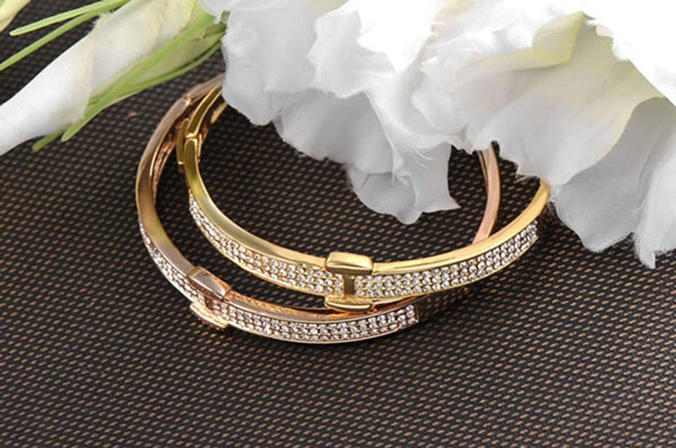 CHIFEI Pulsera Cristal Austriaco Chapa En Oro Rosado 18K Brazalete Dorado Moda Mujer