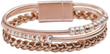 LuckyLy – Pulseras Mujer Modernas Joy – Brazalete para Mujer – Lazos de Piel y Acero Entrecruzado – Oro Rosado y Plata, Plata y Bronce – con Acero Inoxidable Matificado – Broche Magnético Resistente