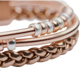LuckyLy – Pulseras Mujer Modernas Joy – Brazalete para Mujer – Lazos de Piel y Acero Entrecruzado – Oro Rosado y Plata, Plata y Bronce – con Acero Inoxidable Matificado – Broche Magnético Resistente