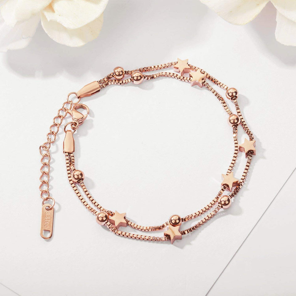 CHIFEI Pulsera Mujer Acero 18K Titanio con Cisne en forma de corazón Lucky Star Colgante Doble Rosa Chapado en oro Pulsera Regalo para damas Amor Día de San Valentín