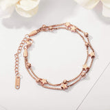 CHIFEI Pulsera Mujer Acero 18K Titanio con Cisne en forma de corazón Lucky Star Colgante Doble Rosa Chapado en oro Pulsera Regalo para damas Amor Día de San Valentín