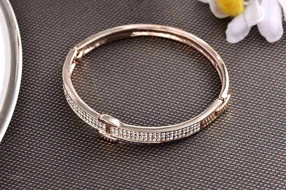 CHIFEI Pulsera Cristal Austriaco Chapa En Oro Rosado 18K Brazalete Dorado Moda Mujer