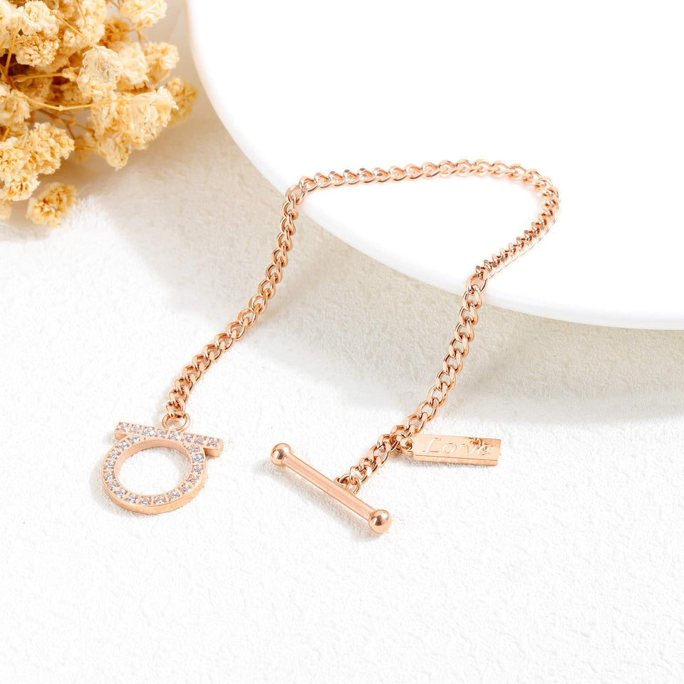 CHIFEI Pulsera Amor Acero Inoxidable Oro Rosa con Piedra Cúbico Zirconia Letra D Estilo Clásico Mujer