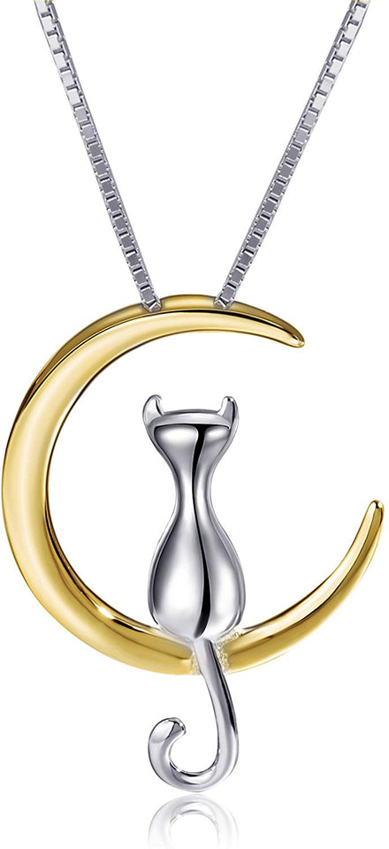 S.Leaf Collar de plata de ley collar de luna para mujer