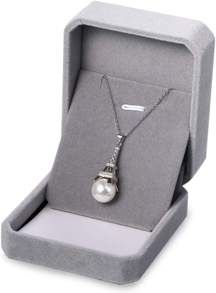 Aroncent Collar Mujer de 925 Plata de Ley Esterlina Colgante Torre Eiffel Francés Tridimensional con Perla Joyería Elegante Diseño Original Regalo para Amor Novia, Plateado