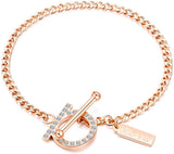 CHIFEI Pulsera Amor Acero Inoxidable Oro Rosa con Piedra Cúbico Zirconia Letra D Estilo Clásico Mujer