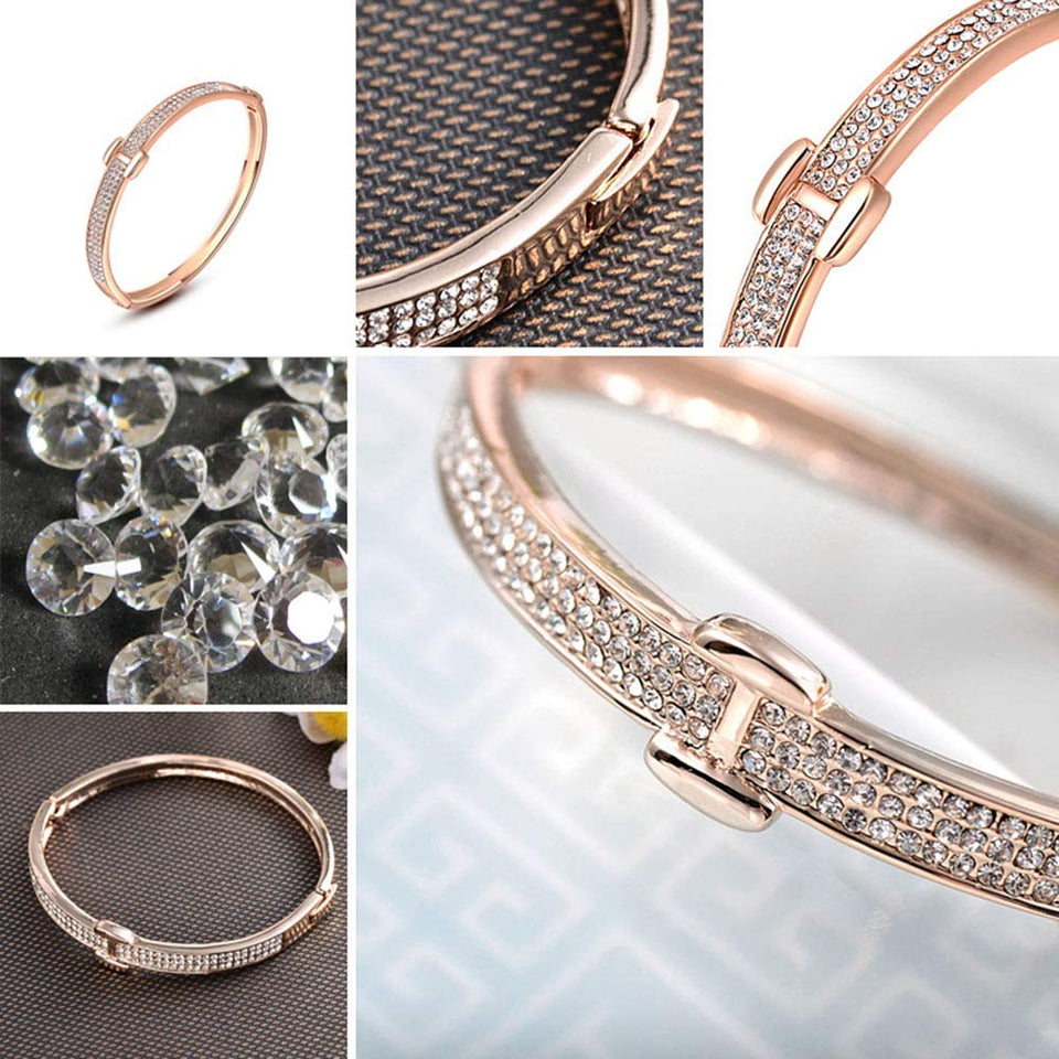 CHIFEI Pulsera Cristal Austriaco Chapa En Oro Rosado 18K Brazalete Dorado Moda Mujer