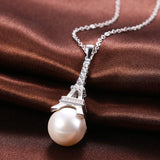 Aroncent Collar Mujer de 925 Plata de Ley Esterlina Colgante Torre Eiffel Francés Tridimensional con Perla Joyería Elegante Diseño Original Regalo para Amor Novia, Plateado