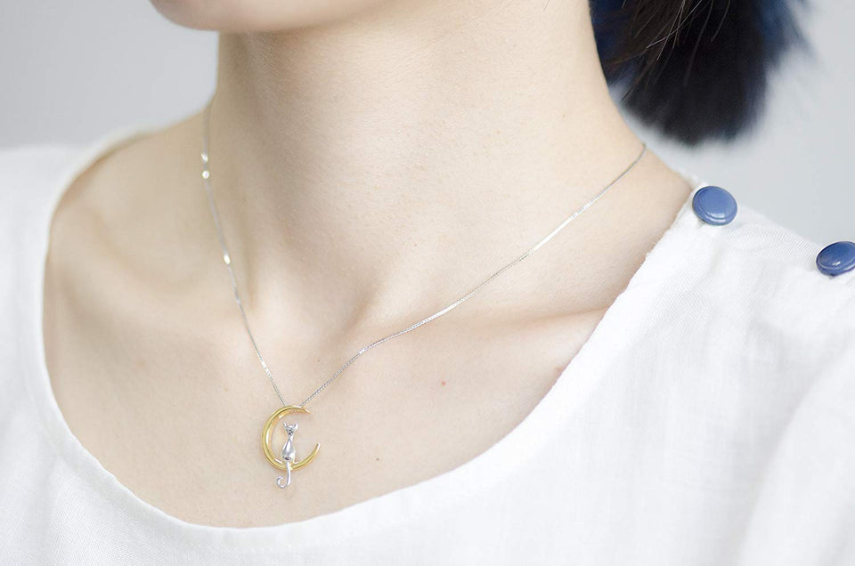 S.Leaf Collar de plata de ley collar de luna para mujer