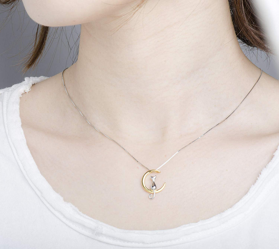 S.Leaf Collar de plata de ley collar de luna para mujer