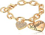 Guess - Brazalete con dije de dos corazones para mujer, dorado y vidrio, con enlaces de 20.32 cm